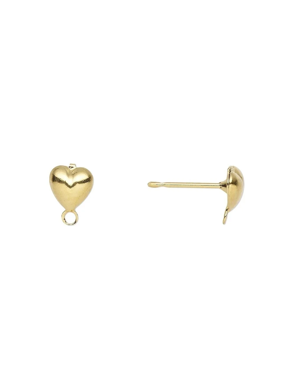 Gold 14K Plated 6mm Puffed Heart Studs Post Earring Findings 10 pcs
